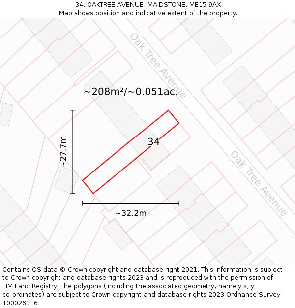 34, OAKTREE AVENUE, MAIDSTONE, ME15 9AX: Plot and title map