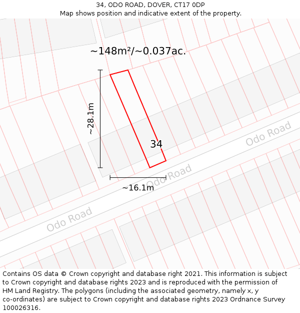 34, ODO ROAD, DOVER, CT17 0DP: Plot and title map