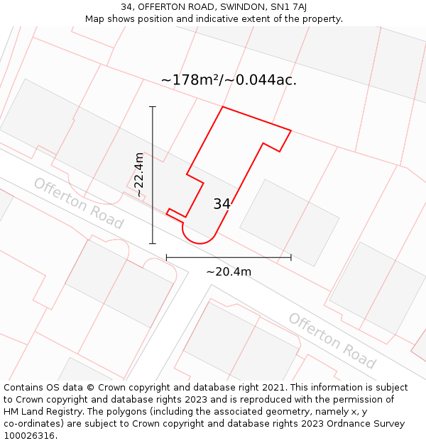 34, OFFERTON ROAD, SWINDON, SN1 7AJ: Plot and title map