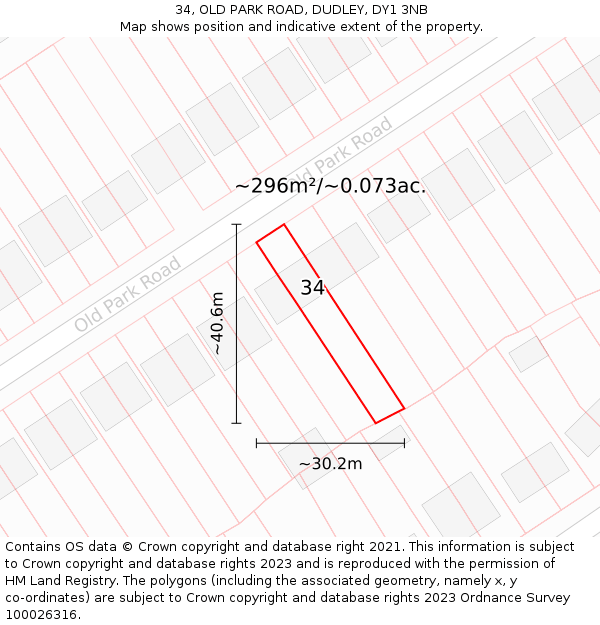 34, OLD PARK ROAD, DUDLEY, DY1 3NB: Plot and title map