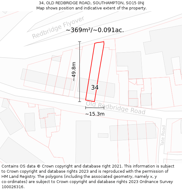 34, OLD REDBRIDGE ROAD, SOUTHAMPTON, SO15 0NJ: Plot and title map