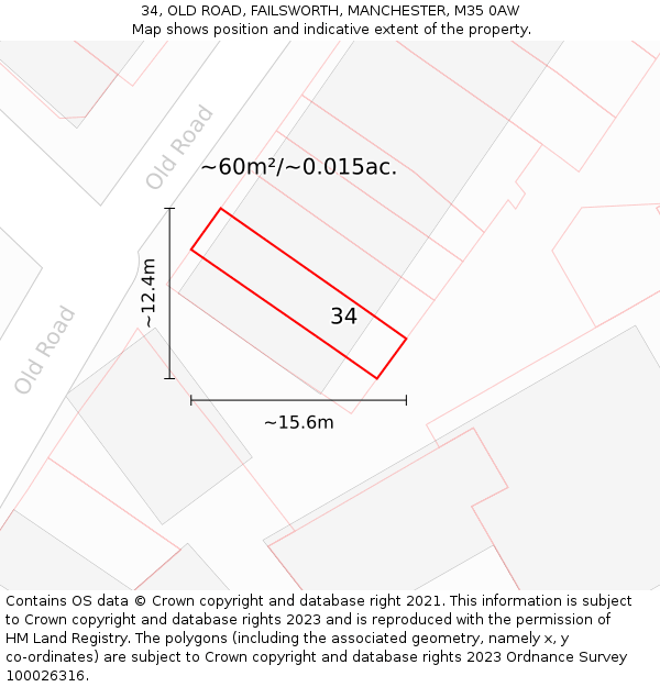 34, OLD ROAD, FAILSWORTH, MANCHESTER, M35 0AW: Plot and title map
