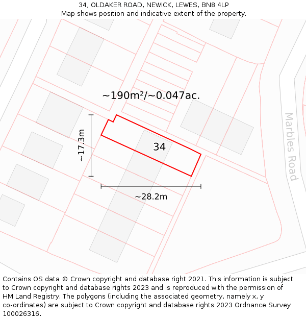 34, OLDAKER ROAD, NEWICK, LEWES, BN8 4LP: Plot and title map
