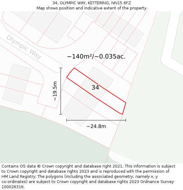 34, OLYMPIC WAY, KETTERING, NN15 6FZ: Plot and title map