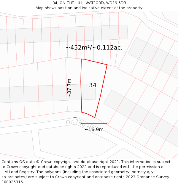 34, ON THE HILL, WATFORD, WD19 5DR: Plot and title map