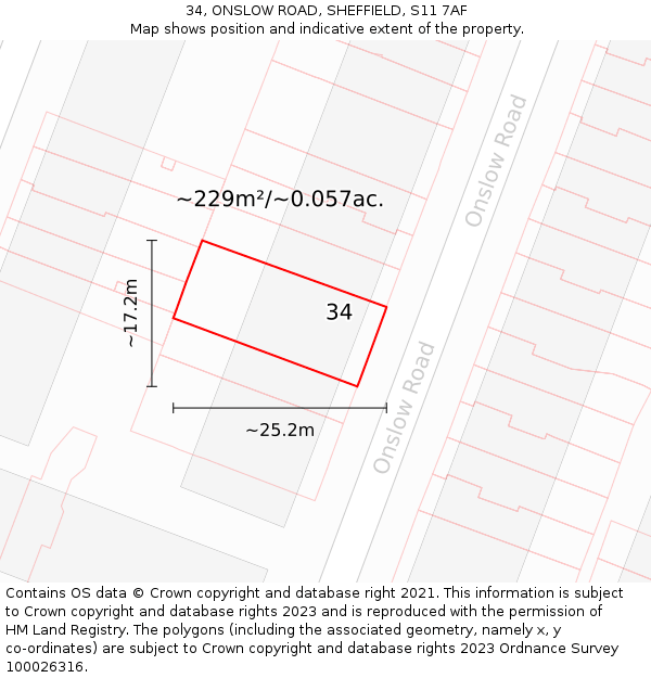 34, ONSLOW ROAD, SHEFFIELD, S11 7AF: Plot and title map