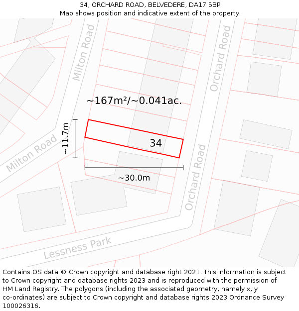 34, ORCHARD ROAD, BELVEDERE, DA17 5BP: Plot and title map