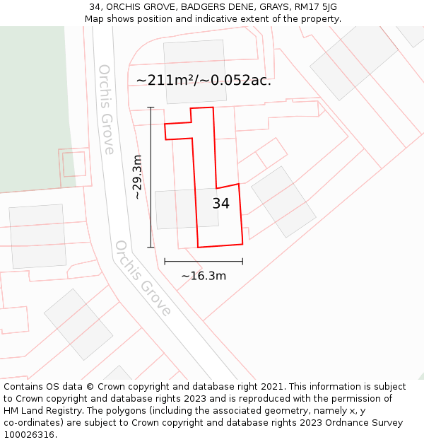 34, ORCHIS GROVE, BADGERS DENE, GRAYS, RM17 5JG: Plot and title map