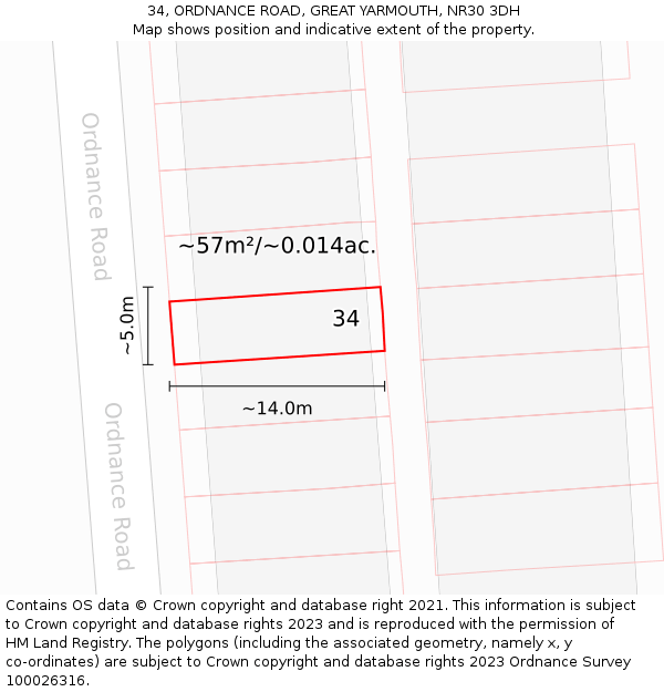 34, ORDNANCE ROAD, GREAT YARMOUTH, NR30 3DH: Plot and title map