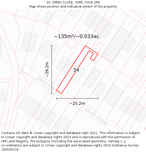 34, ORRIN CLOSE, YORK, YO24 2RA: Plot and title map