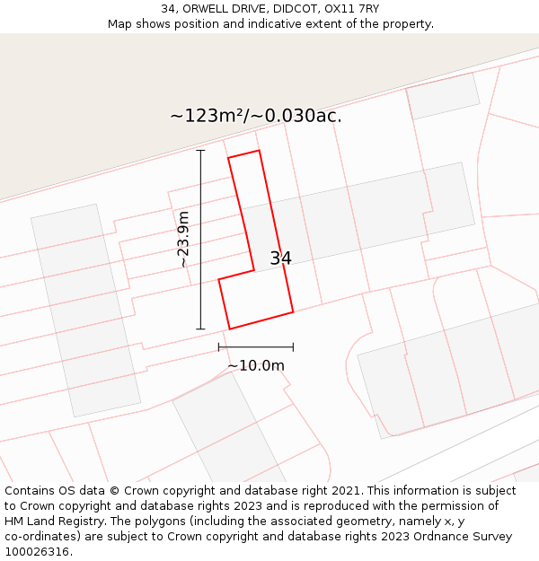34, ORWELL DRIVE, DIDCOT, OX11 7RY: Plot and title map