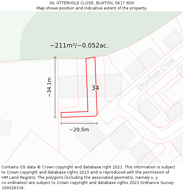 34, OTTERHOLE CLOSE, BUXTON, SK17 6DX: Plot and title map