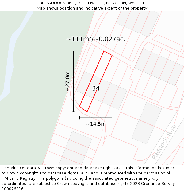 34, PADDOCK RISE, BEECHWOOD, RUNCORN, WA7 3HL: Plot and title map