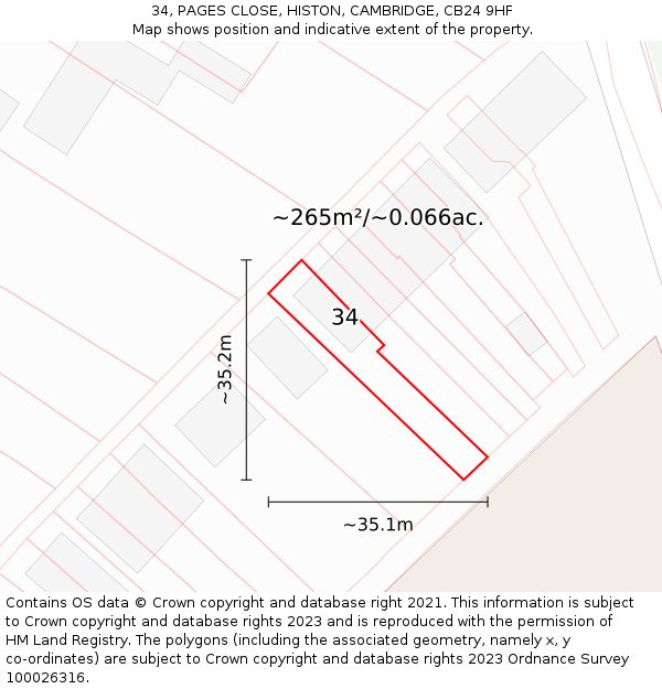 34, PAGES CLOSE, HISTON, CAMBRIDGE, CB24 9HF: Plot and title map