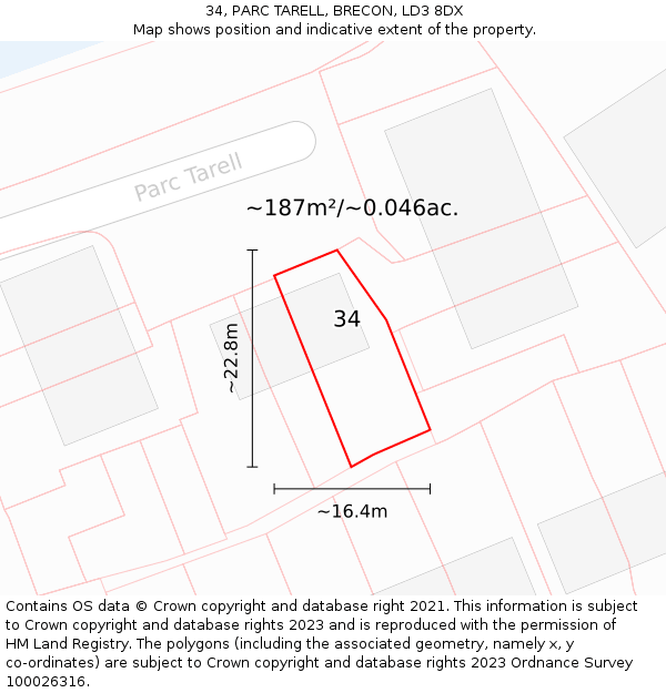 34, PARC TARELL, BRECON, LD3 8DX: Plot and title map