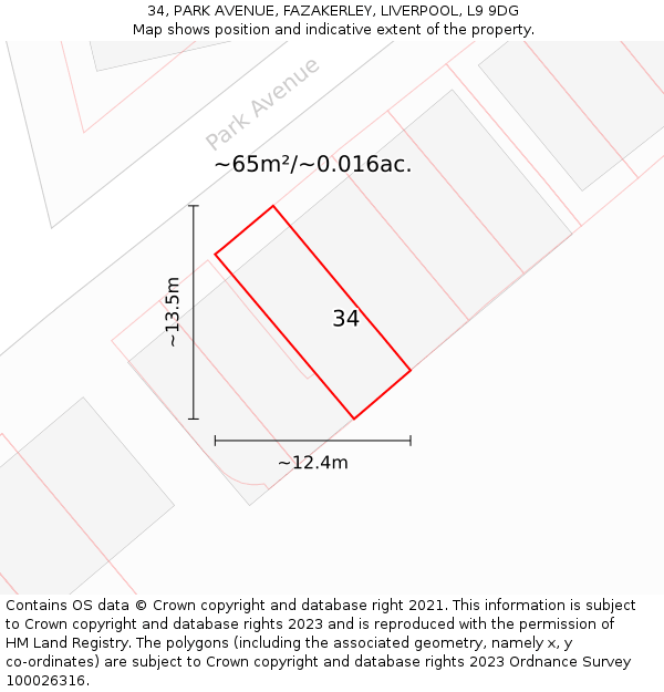 34, PARK AVENUE, FAZAKERLEY, LIVERPOOL, L9 9DG: Plot and title map