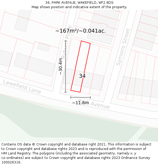 34, PARK AVENUE, WAKEFIELD, WF2 8DS: Plot and title map