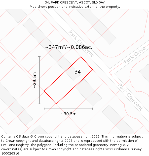 34, PARK CRESCENT, ASCOT, SL5 0AY: Plot and title map