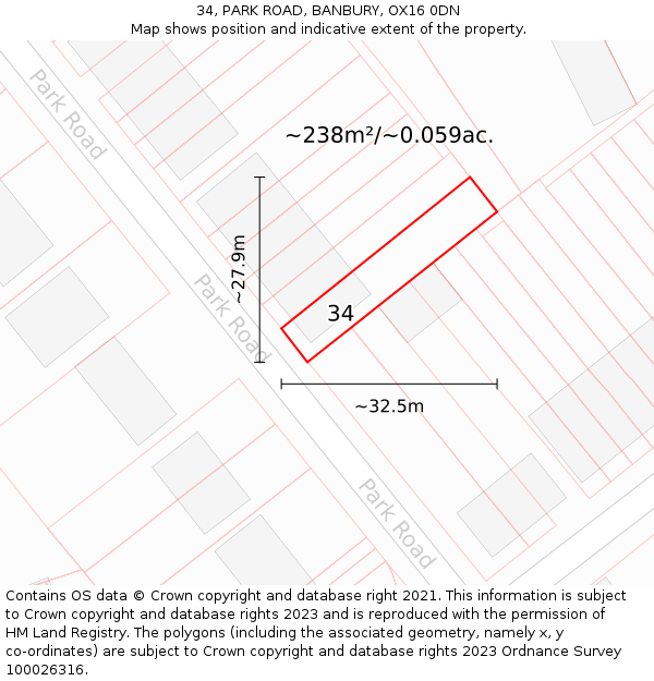 34, PARK ROAD, BANBURY, OX16 0DN: Plot and title map