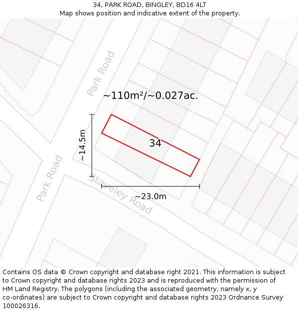 34, PARK ROAD, BINGLEY, BD16 4LT: Plot and title map