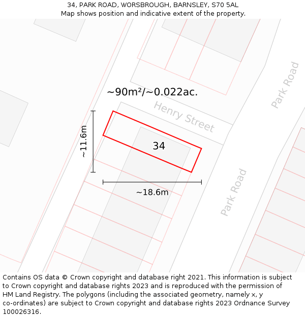 34, PARK ROAD, WORSBROUGH, BARNSLEY, S70 5AL: Plot and title map