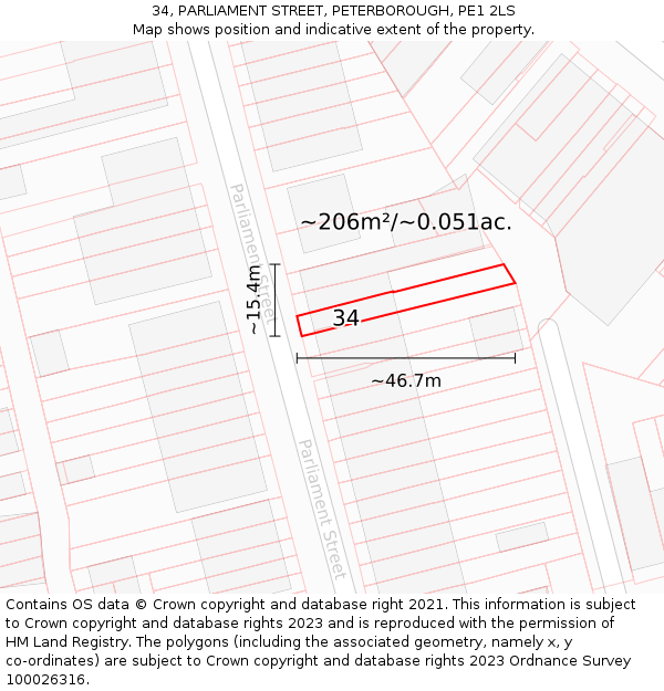 34, PARLIAMENT STREET, PETERBOROUGH, PE1 2LS: Plot and title map