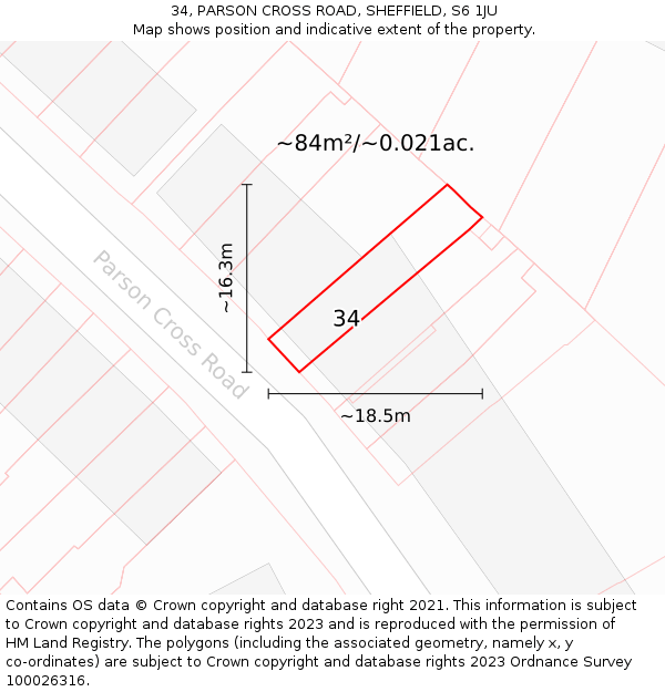 34, PARSON CROSS ROAD, SHEFFIELD, S6 1JU: Plot and title map