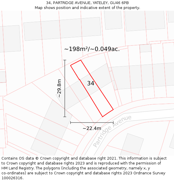 34, PARTRIDGE AVENUE, YATELEY, GU46 6PB: Plot and title map