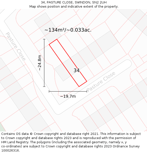 34, PASTURE CLOSE, SWINDON, SN2 2UH: Plot and title map