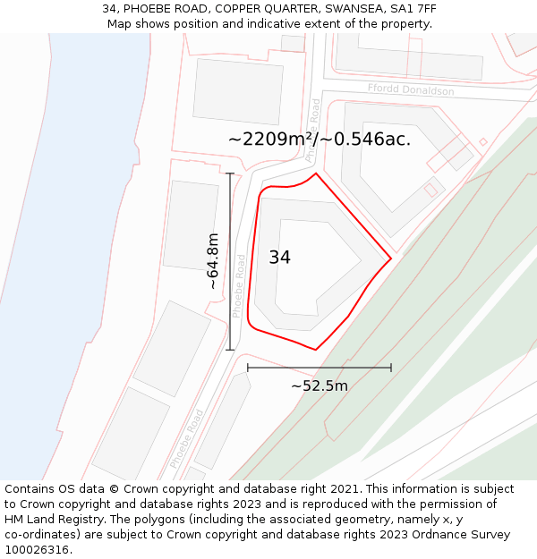 34, PHOEBE ROAD, COPPER QUARTER, SWANSEA, SA1 7FF: Plot and title map
