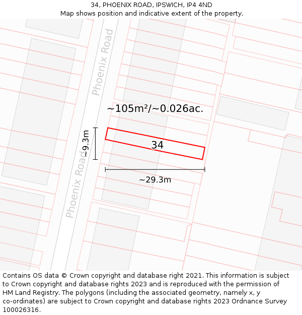 34, PHOENIX ROAD, IPSWICH, IP4 4ND: Plot and title map