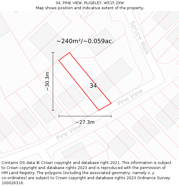 34, PINE VIEW, RUGELEY, WS15 2XW: Plot and title map