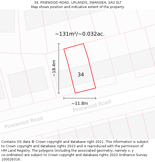 34, PINEWOOD ROAD, UPLANDS, SWANSEA, SA2 0LT: Plot and title map