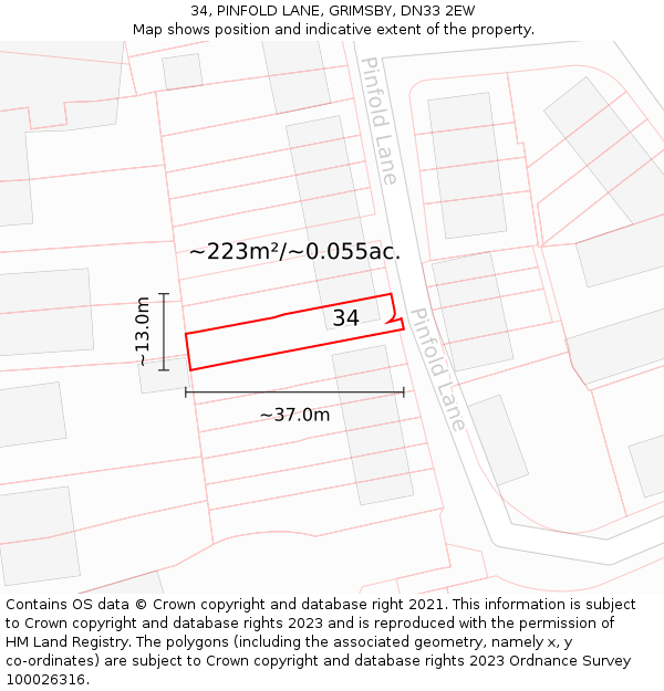 34, PINFOLD LANE, GRIMSBY, DN33 2EW: Plot and title map