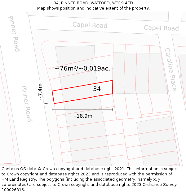 34, PINNER ROAD, WATFORD, WD19 4ED: Plot and title map