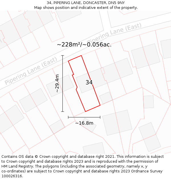 34, PIPERING LANE, DONCASTER, DN5 9NY: Plot and title map
