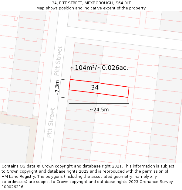 34, PITT STREET, MEXBOROUGH, S64 0LT: Plot and title map