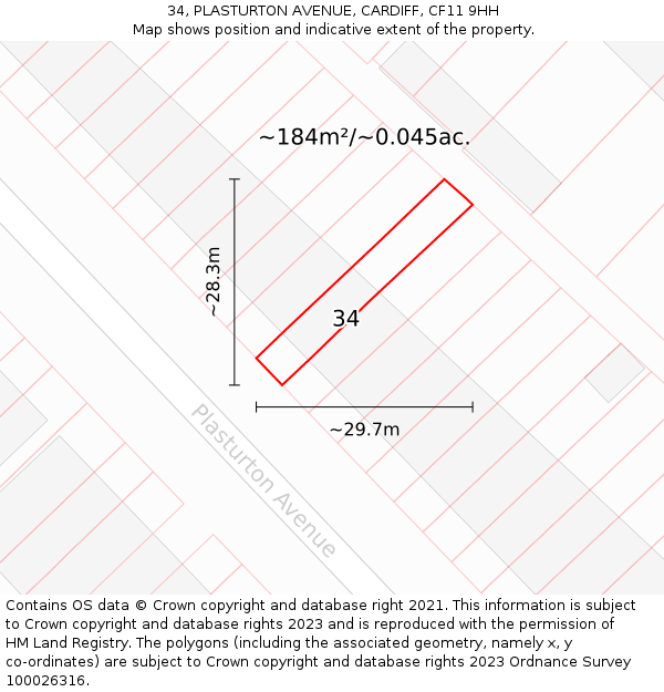 34, PLASTURTON AVENUE, CARDIFF, CF11 9HH: Plot and title map