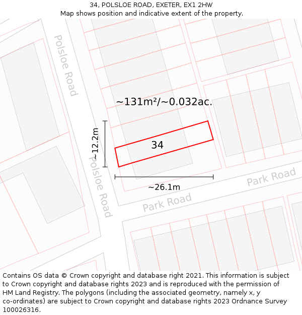 34, POLSLOE ROAD, EXETER, EX1 2HW: Plot and title map