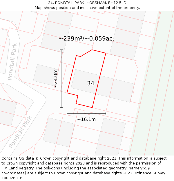 34, PONDTAIL PARK, HORSHAM, RH12 5LD: Plot and title map