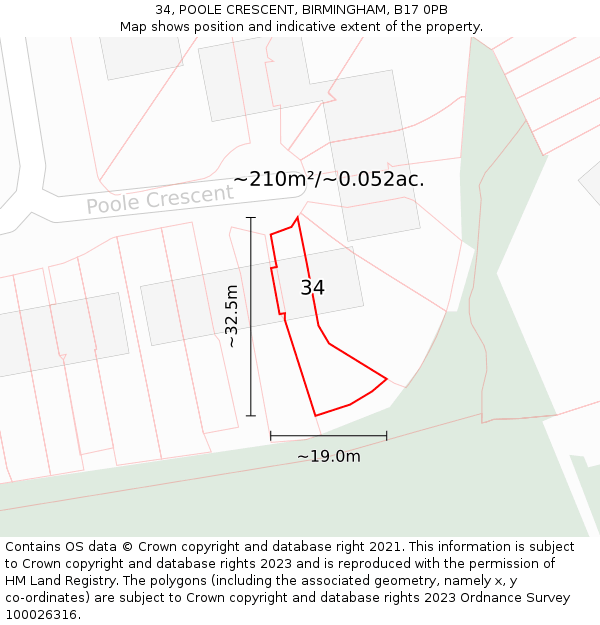 34, POOLE CRESCENT, BIRMINGHAM, B17 0PB: Plot and title map