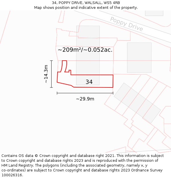 34, POPPY DRIVE, WALSALL, WS5 4RB: Plot and title map