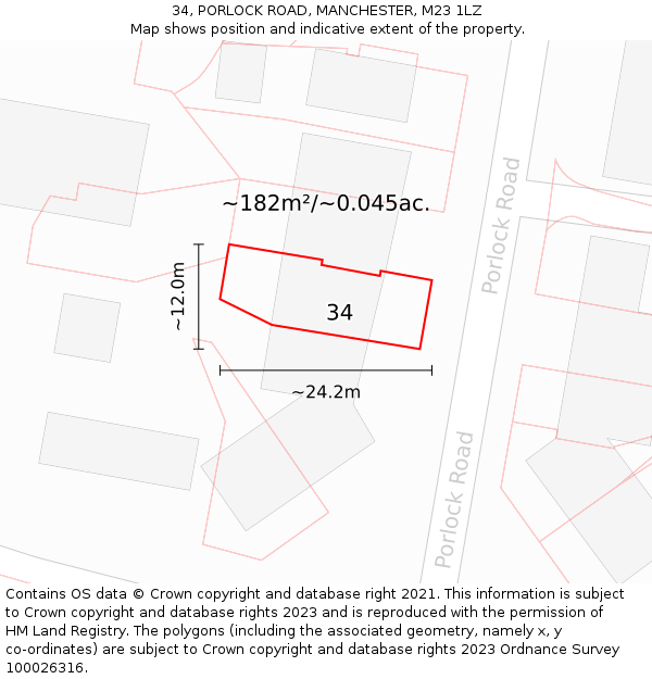 34, PORLOCK ROAD, MANCHESTER, M23 1LZ: Plot and title map
