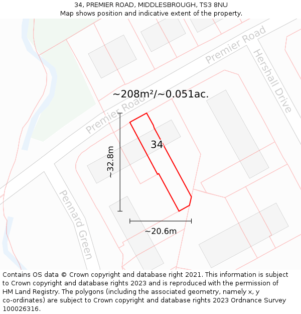 34, PREMIER ROAD, MIDDLESBROUGH, TS3 8NU: Plot and title map
