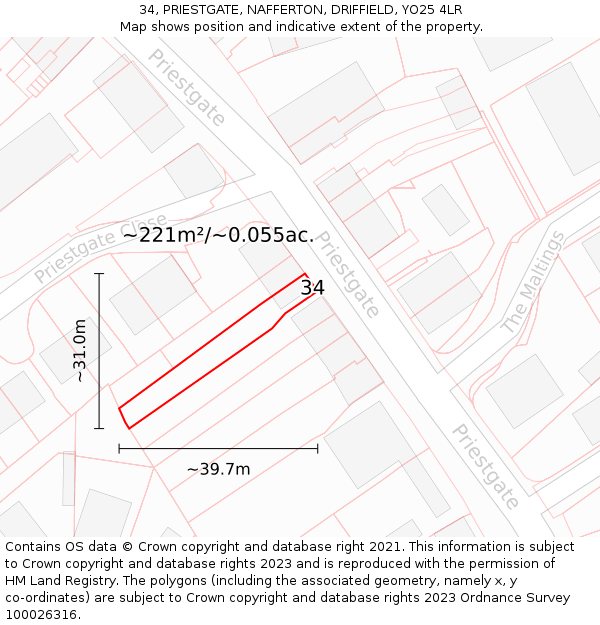 34, PRIESTGATE, NAFFERTON, DRIFFIELD, YO25 4LR: Plot and title map