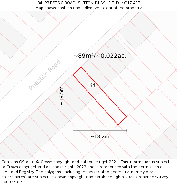 34, PRIESTSIC ROAD, SUTTON-IN-ASHFIELD, NG17 4EB: Plot and title map