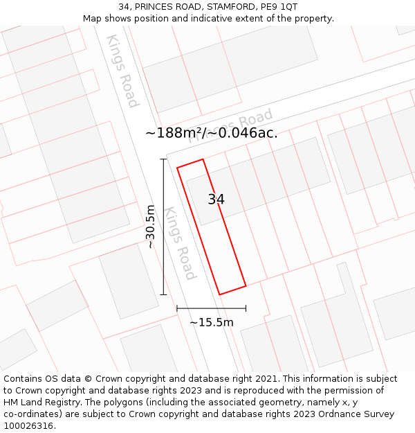 34, PRINCES ROAD, STAMFORD, PE9 1QT: Plot and title map