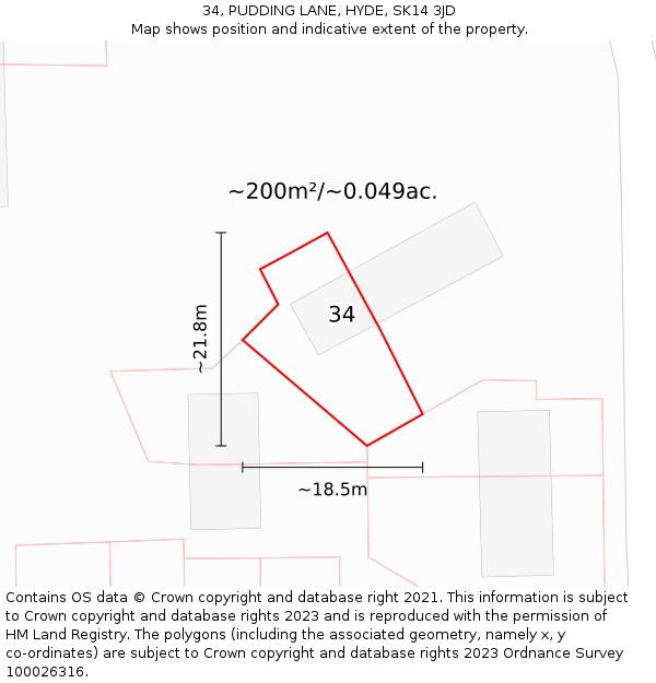 34, PUDDING LANE, HYDE, SK14 3JD: Plot and title map