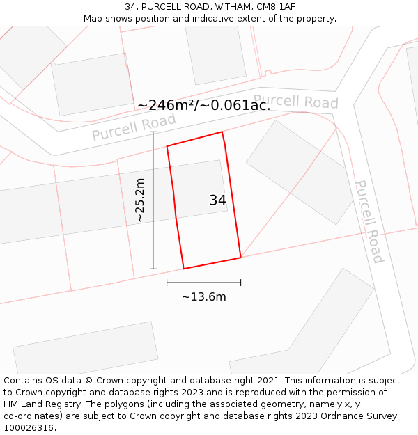 34, PURCELL ROAD, WITHAM, CM8 1AF: Plot and title map