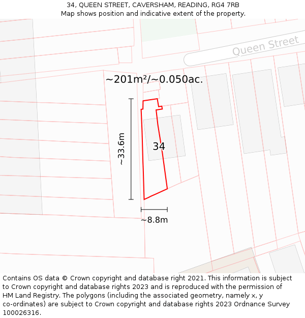 34, QUEEN STREET, CAVERSHAM, READING, RG4 7RB: Plot and title map